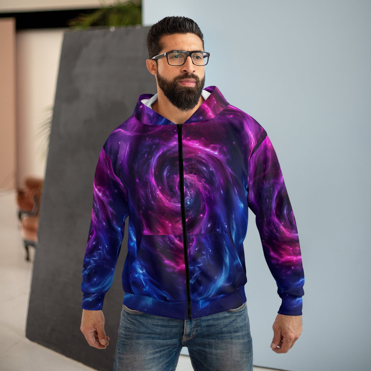 Cyberpunk Spiral Galaxy Unisex Zip Hoodie