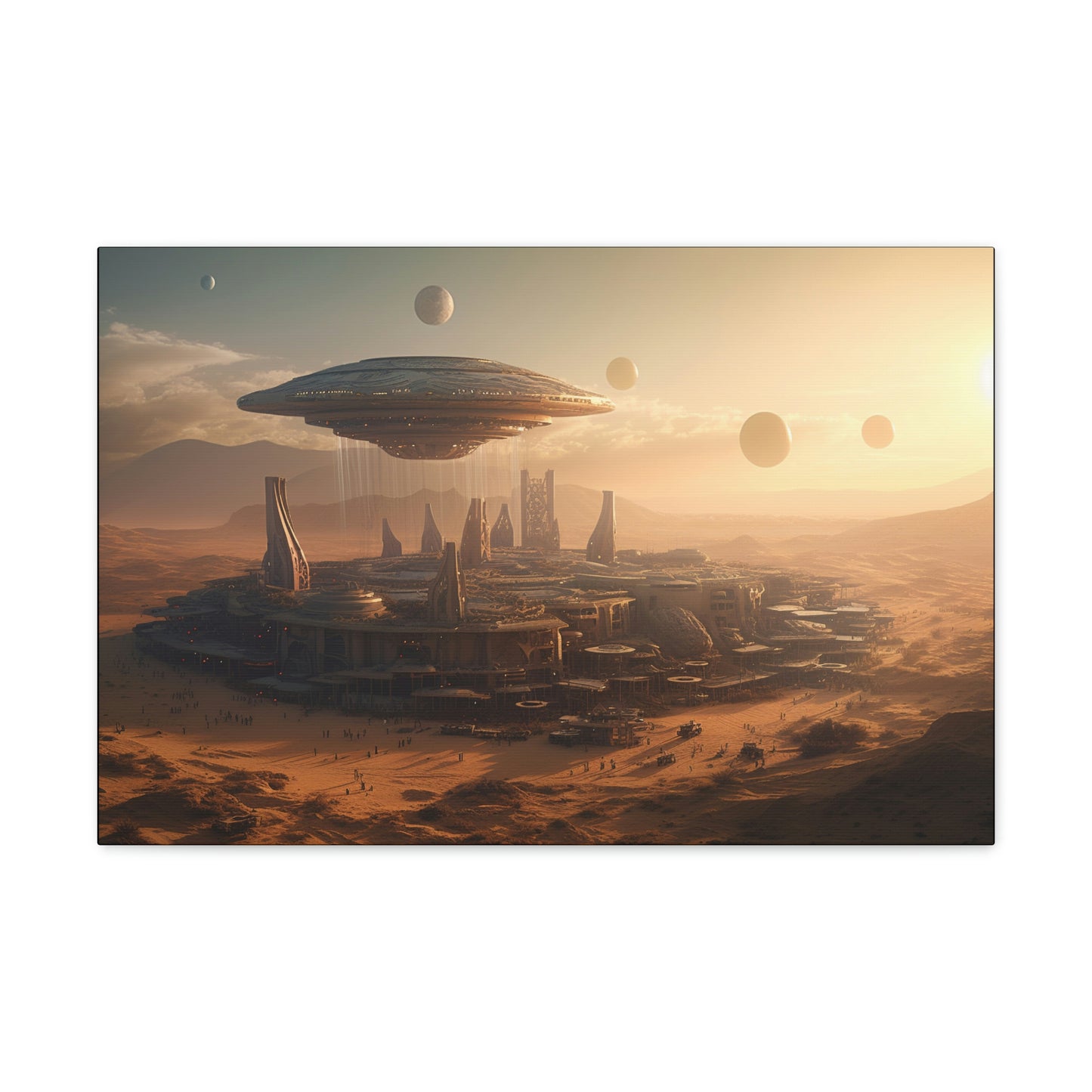 Desert City With Alien Spaceship Landing Wall Art