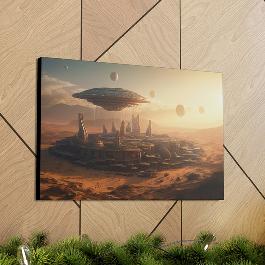 Desert City With Alien Spaceship Landing Wall Art
