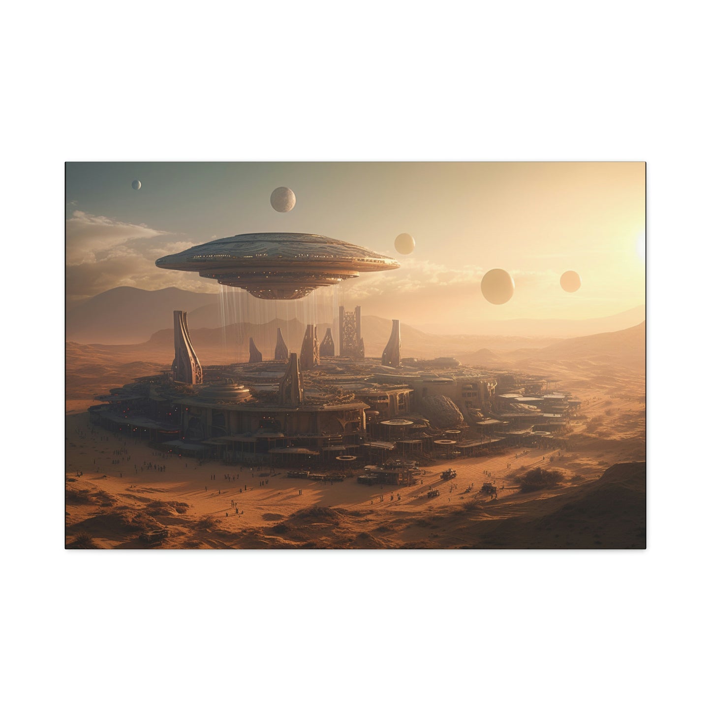 Desert City With Alien Spaceship Landing Wall Art