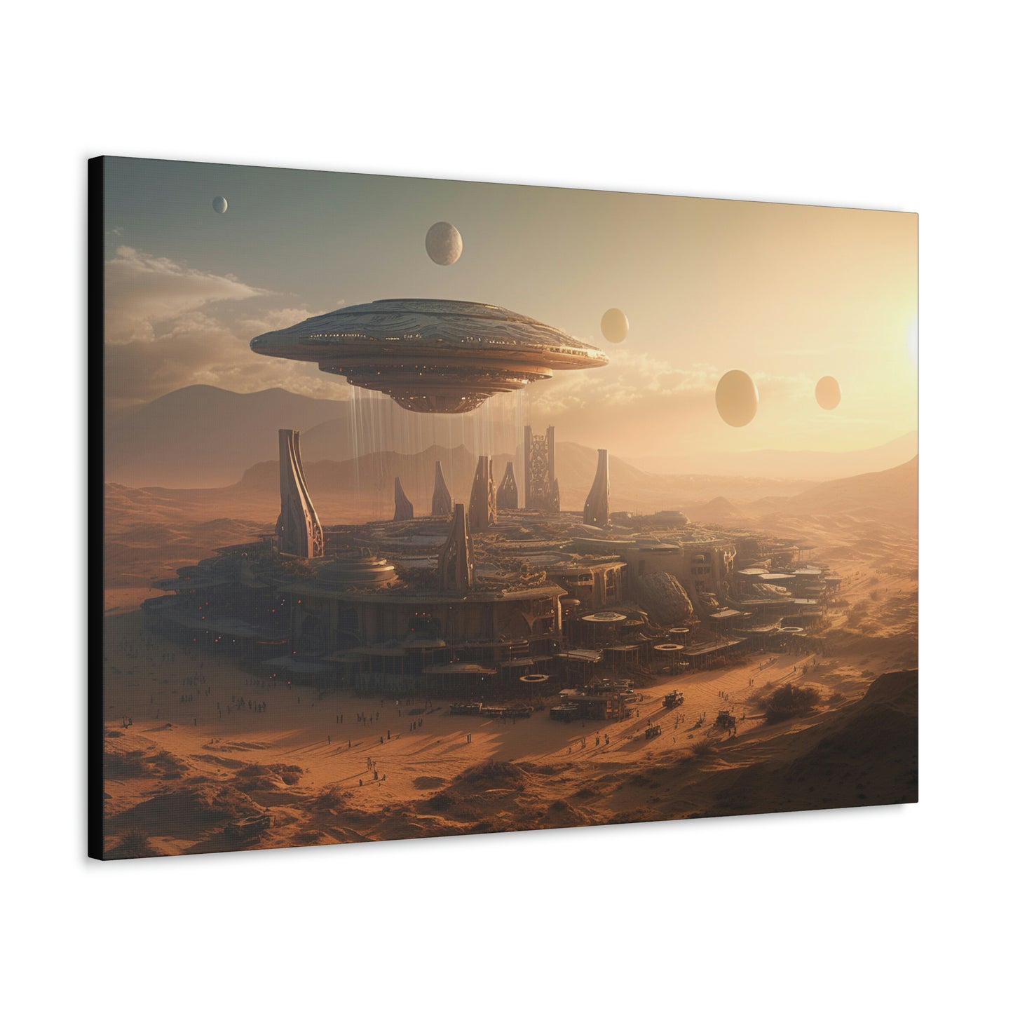 Desert City With Alien Spaceship Landing Wall Art