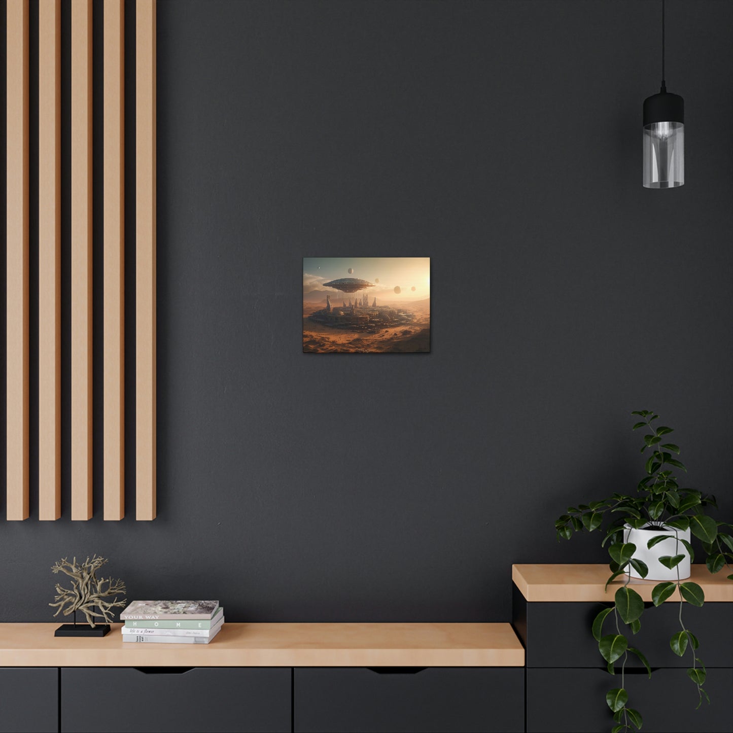 Desert City With Alien Spaceship Landing Wall Art