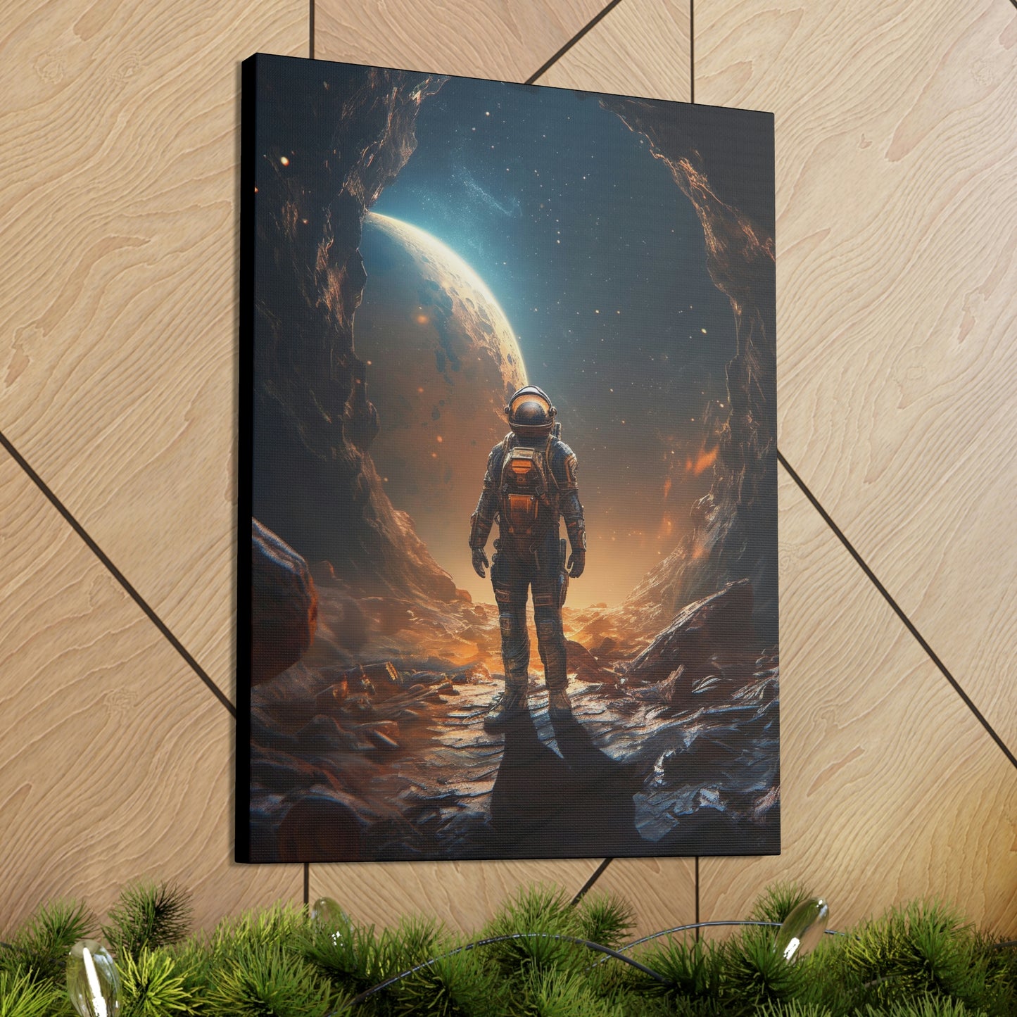 Astronaut On New Planet With Civilization Wall Art