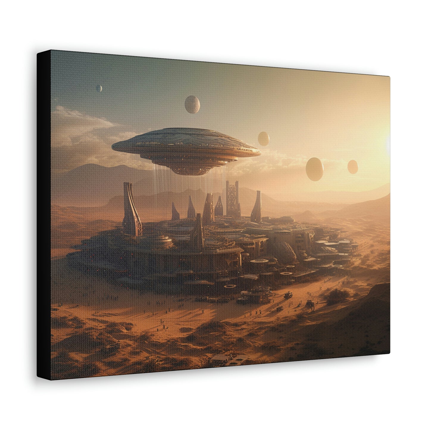 Desert City With Alien Spaceship Landing Wall Art