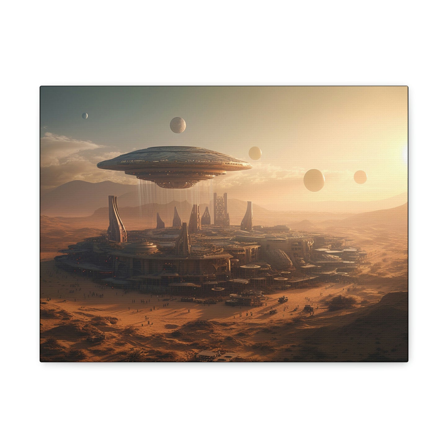 Desert City With Alien Spaceship Landing Wall Art