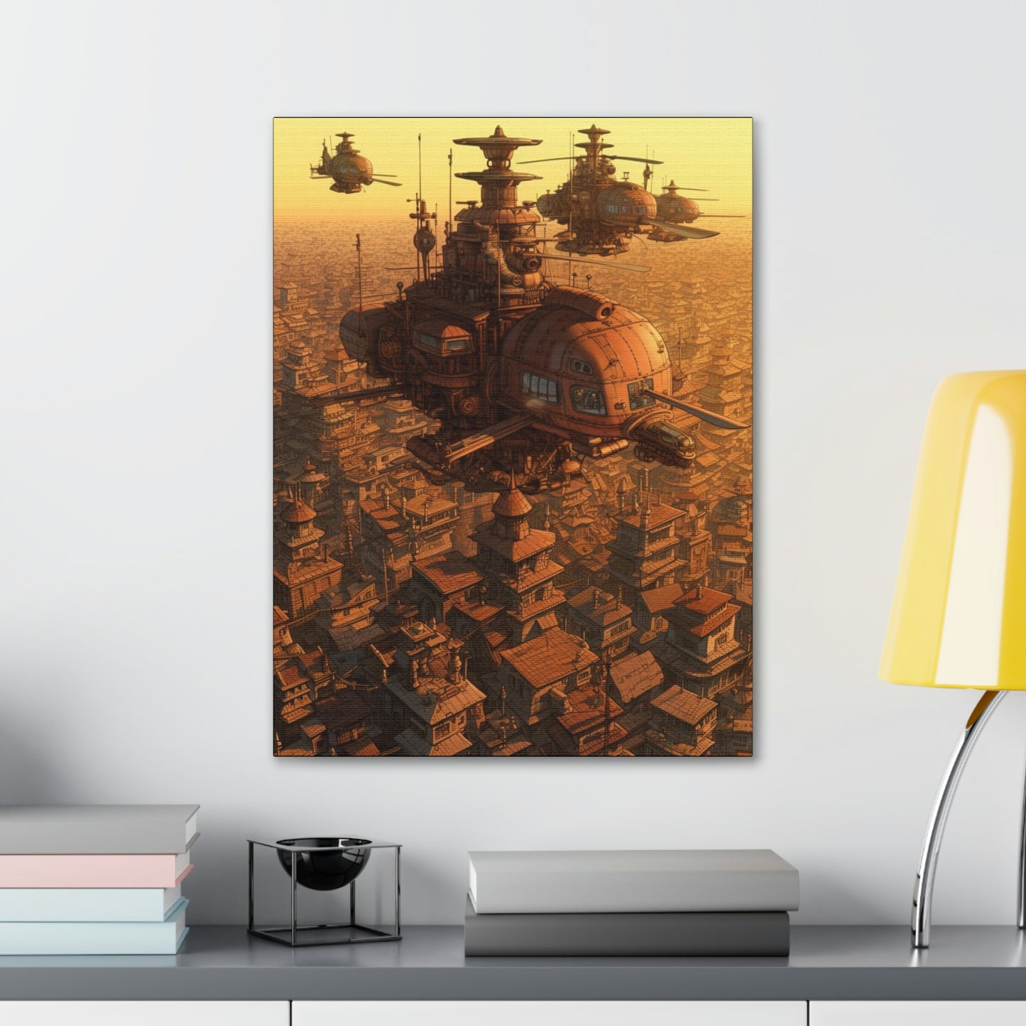 Aerial Steampunk Helicopter Squadron Wall Art