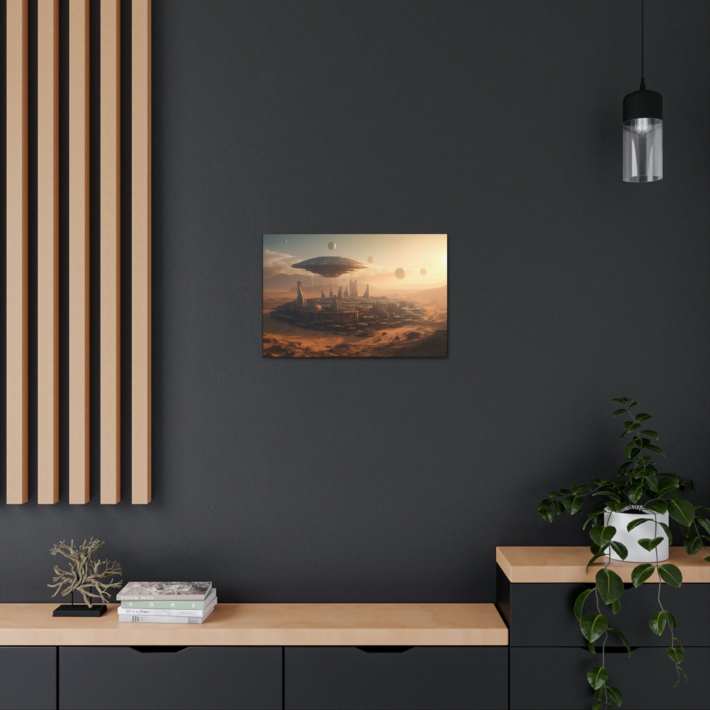 Desert City With Alien Spaceship Landing Wall Art