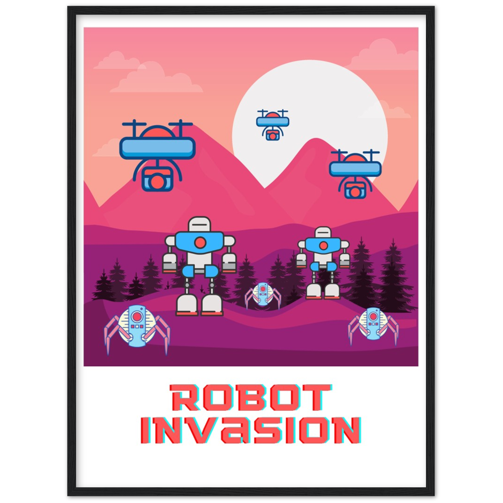 Robot Invasion Premium Matte Paper Wooden Framed Poster