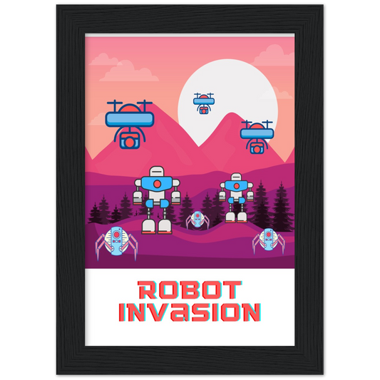 Robot Invasion Premium Matte Paper Wooden Framed Poster