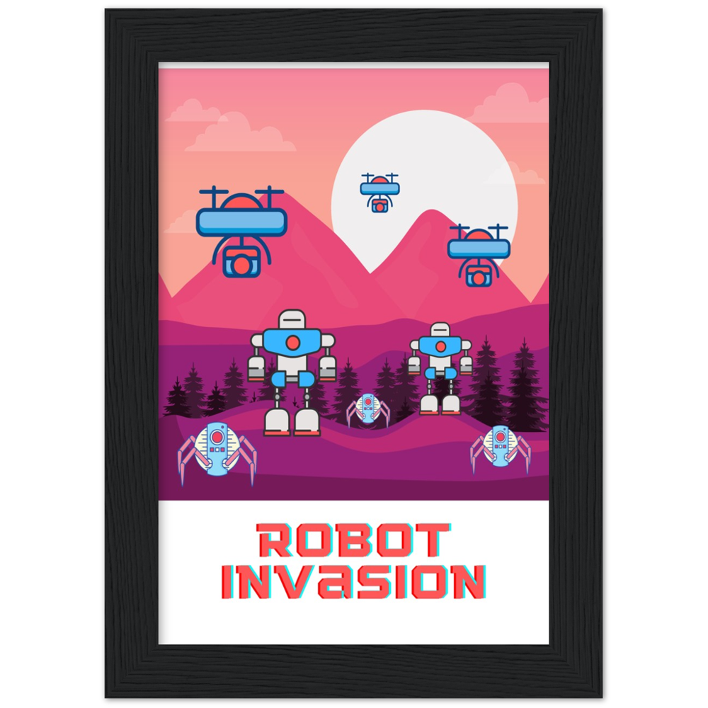 Robot Invasion Premium Matte Paper Wooden Framed Poster