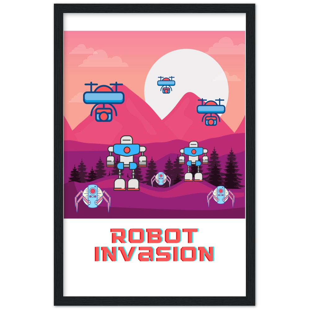 Robot Invasion Premium Matte Paper Wooden Framed Poster
