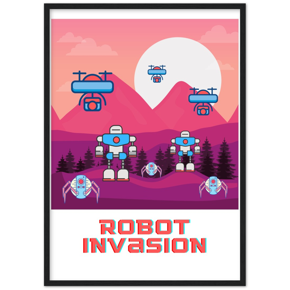 Robot Invasion Premium Matte Paper Wooden Framed Poster