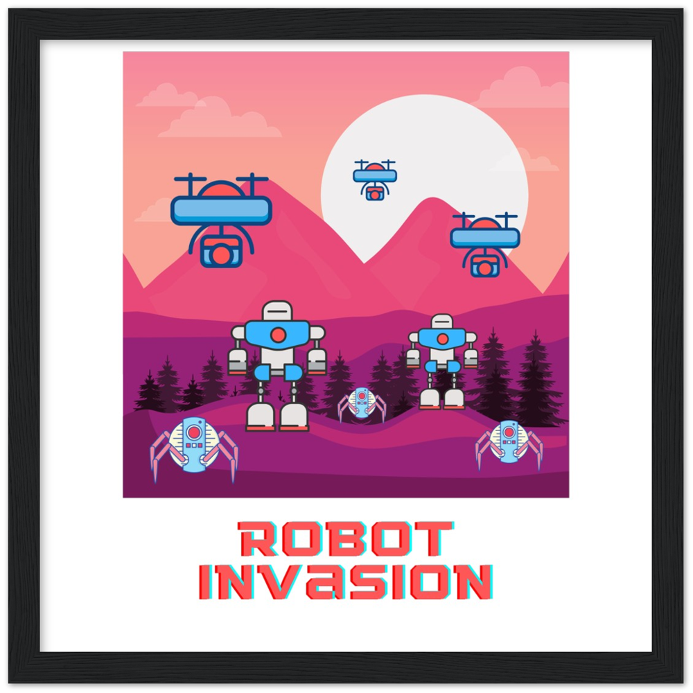 Robot Invasion Premium Matte Paper Wooden Framed Poster
