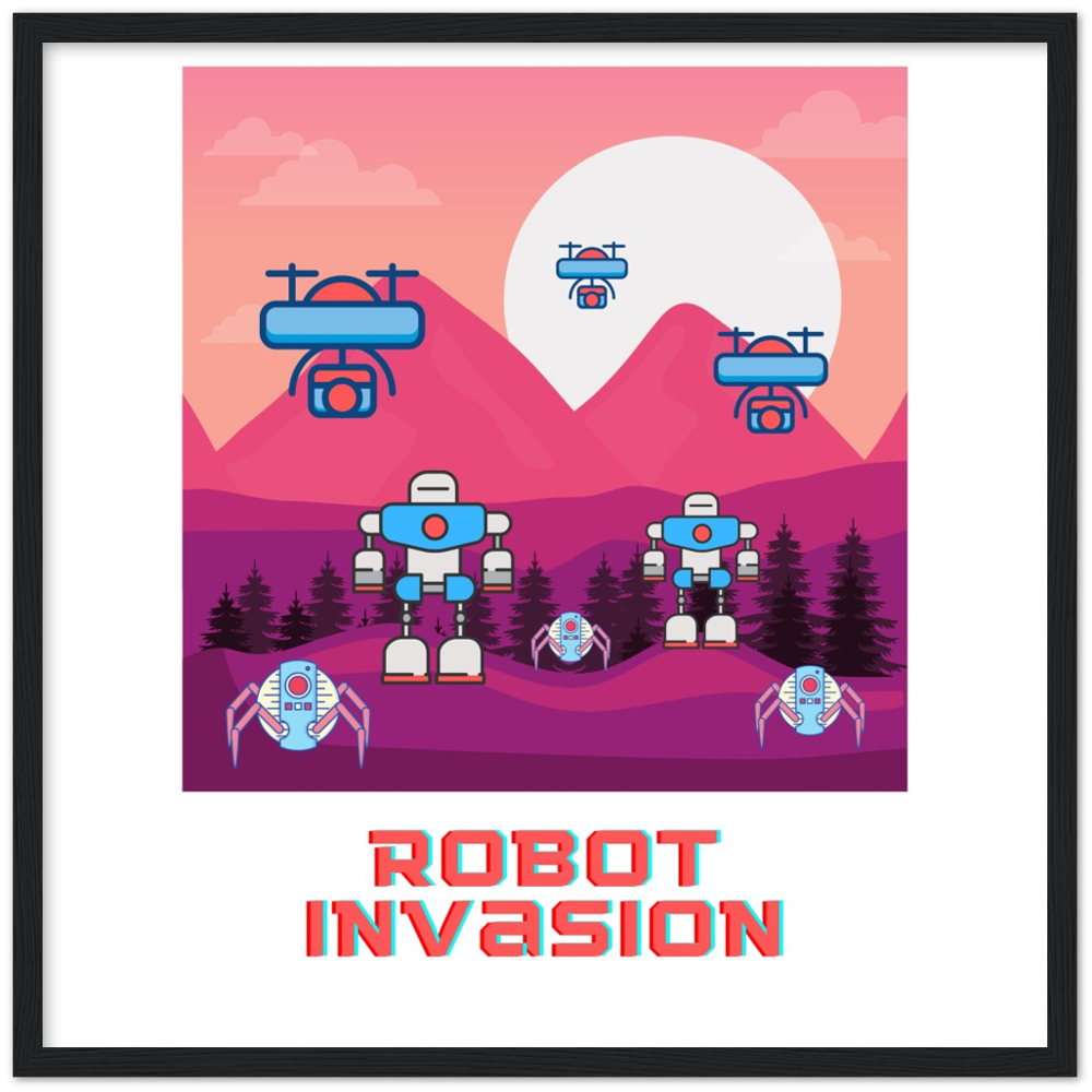 Robot Invasion Premium Matte Paper Wooden Framed Poster