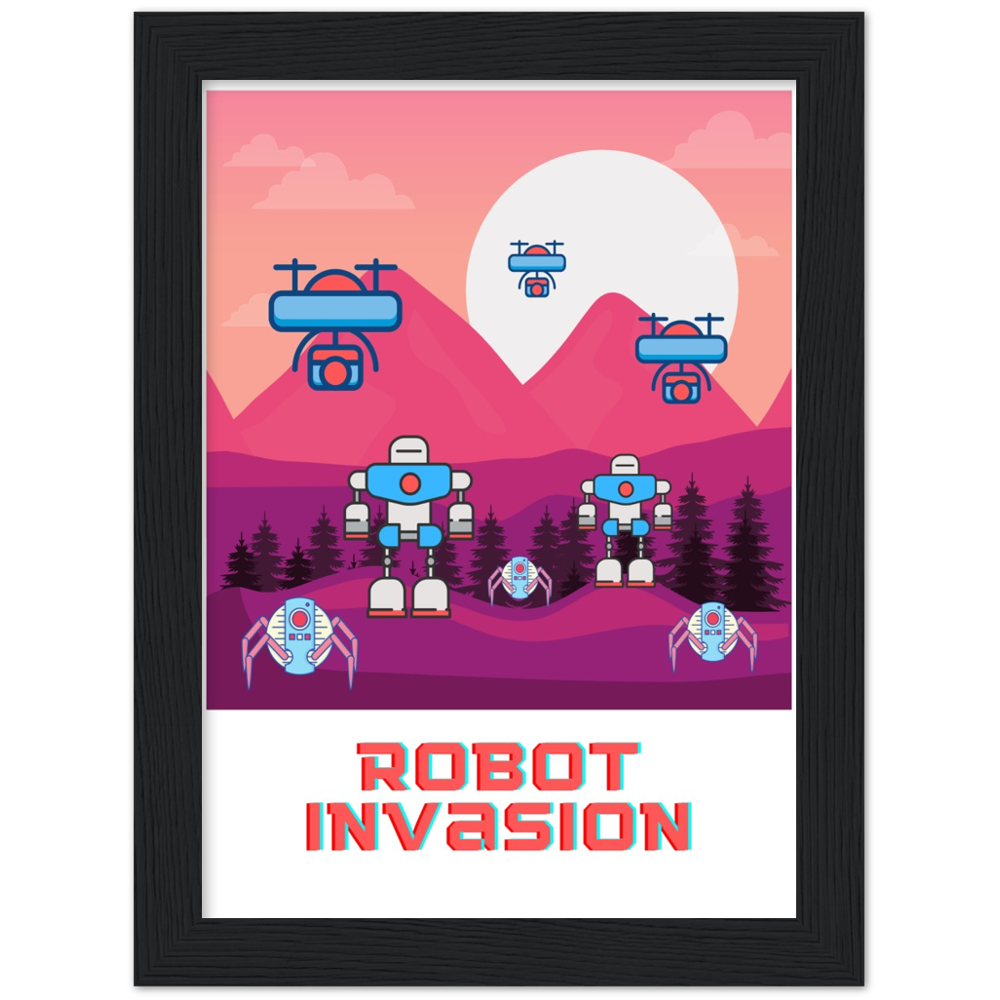 Robot Invasion Premium Matte Paper Wooden Framed Poster