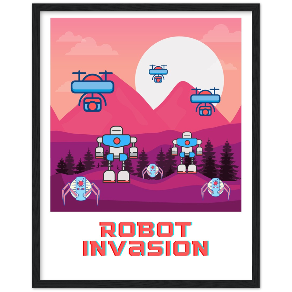 Robot Invasion Premium Matte Paper Wooden Framed Poster