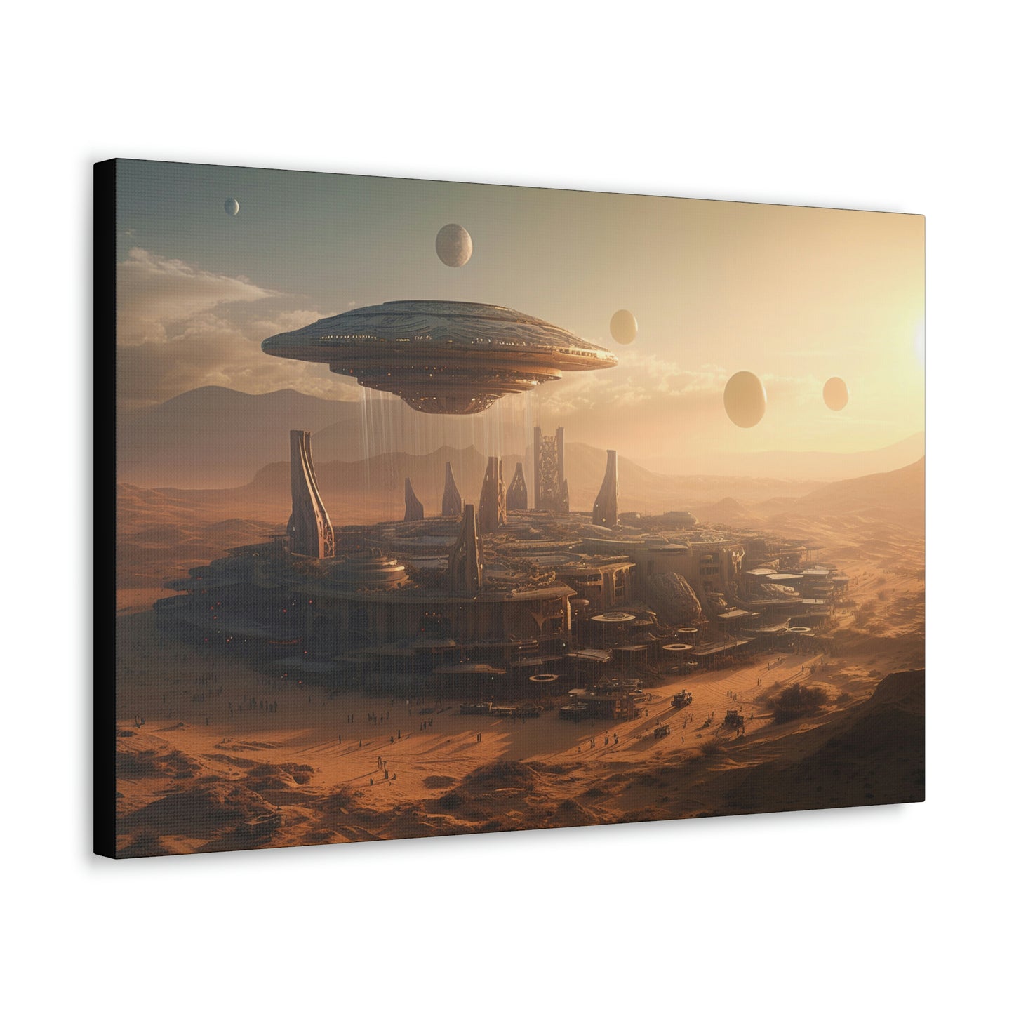 Desert City With Alien Spaceship Landing Wall Art