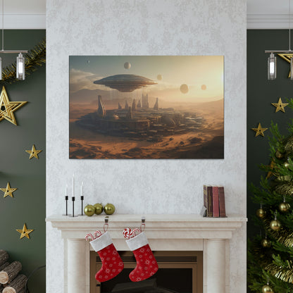 Desert City With Alien Spaceship Landing Wall Art