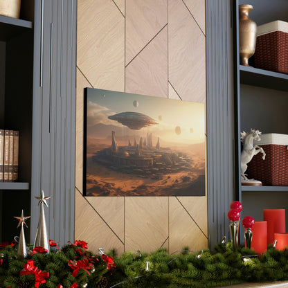 Desert City With Alien Spaceship Landing Wall Art