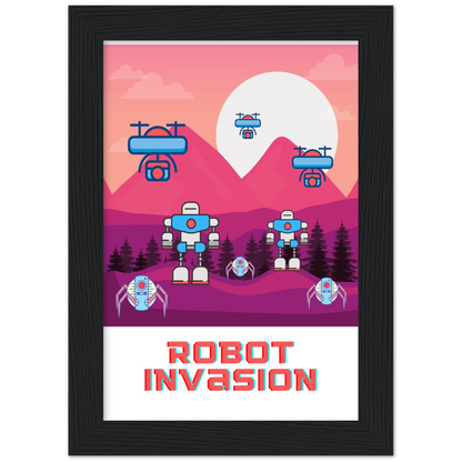Robot Invasion Premium Matte Paper Wooden Framed Poster