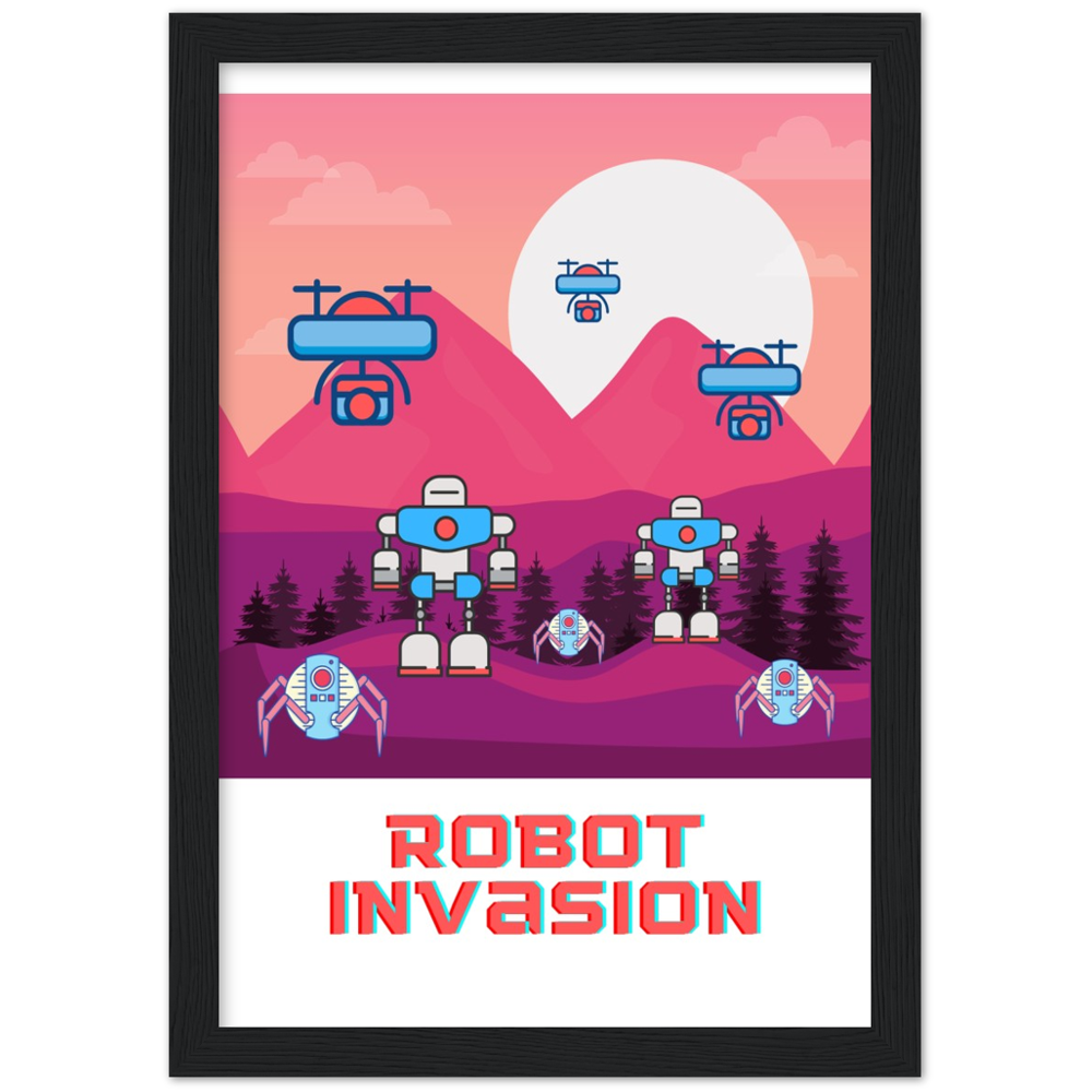 Robot Invasion Premium Matte Paper Wooden Framed Poster