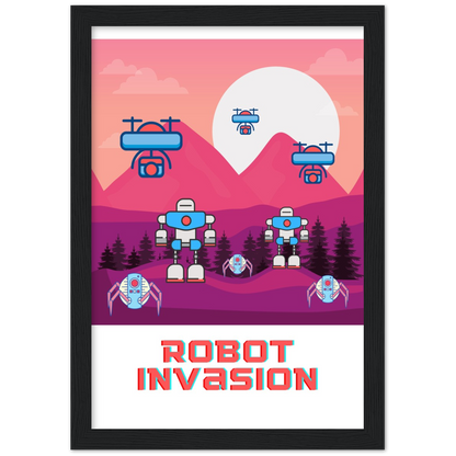 Robot Invasion Premium Matte Paper Wooden Framed Poster