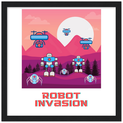 Robot Invasion Premium Matte Paper Wooden Framed Poster