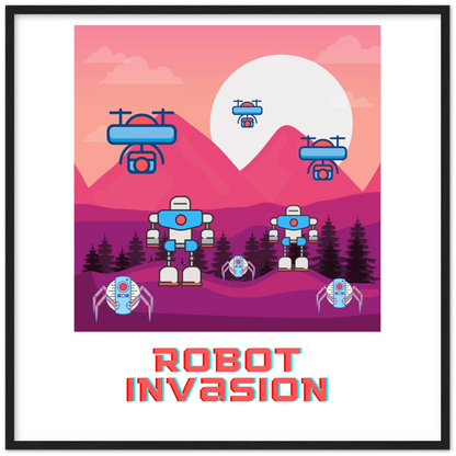 Robot Invasion Premium Matte Paper Wooden Framed Poster
