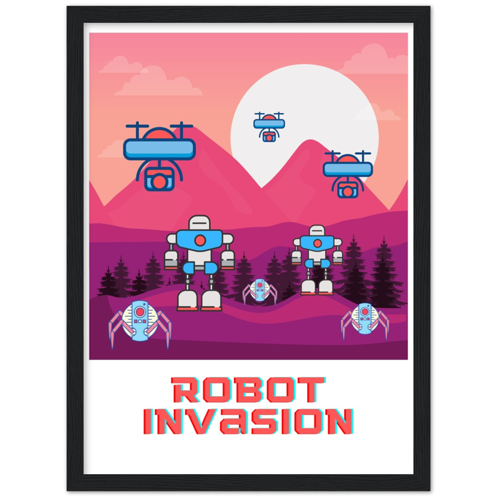 Robot Invasion Premium Matte Paper Wooden Framed Poster