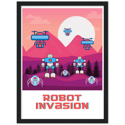 Robot Invasion Premium Matte Paper Wooden Framed Poster