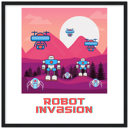 Robot Invasion Premium Matte Paper Wooden Framed Poster