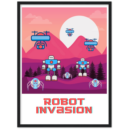 Robot Invasion Premium Matte Paper Wooden Framed Poster