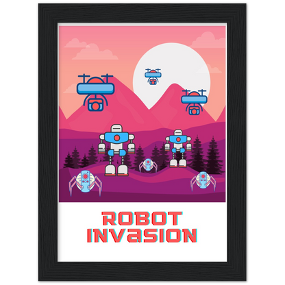 Robot Invasion Premium Matte Paper Wooden Framed Poster