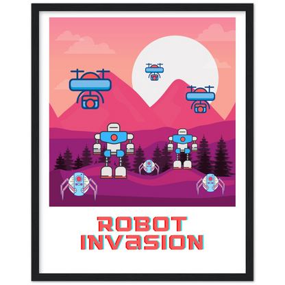 Robot Invasion Premium Matte Paper Wooden Framed Poster